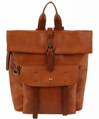 Fashion Buckle Flap Backpack CJF080 COGNAC